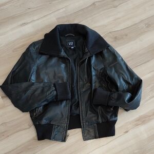 Vintage Gap Women's Black Real Leather Bomber Jacket